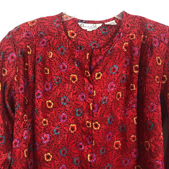 Oscar de la Renta Floral Red Long Sleeve Top Size 4 - Picture 4 of 11
